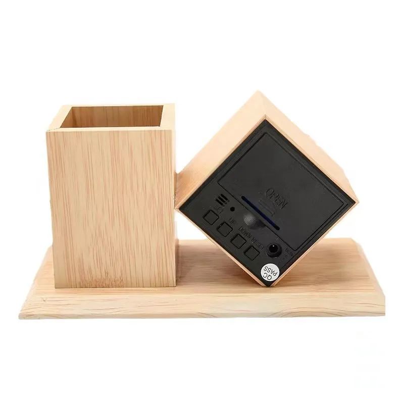 🪵 Wood Pen Holder Clock – Smart LED Desk Organizer ⏰