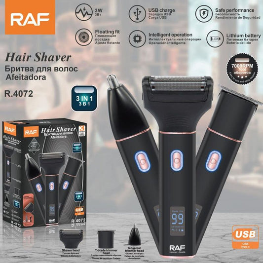 RAF 3-in-1 Rechargeable USB Electric Shaver 7000 RPM R4072