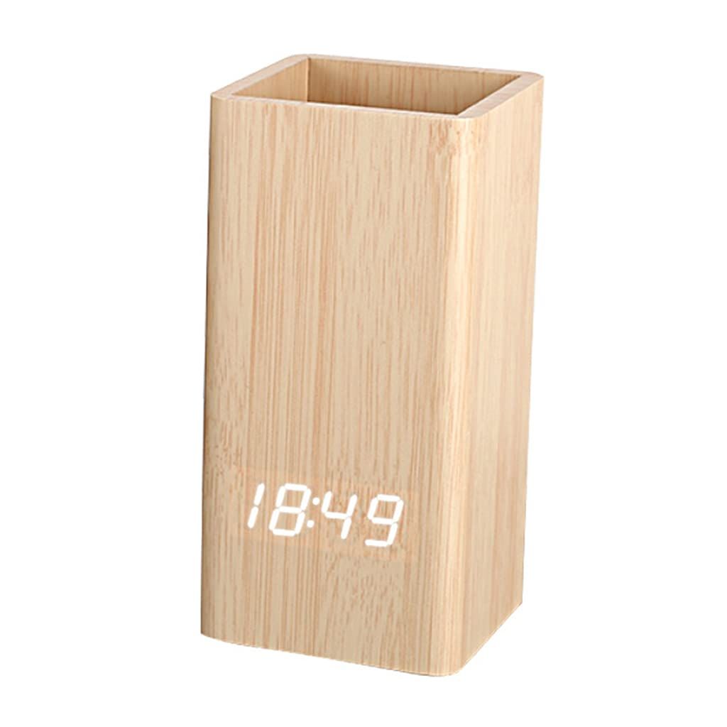 🪵 Wood Pen Holder Clock – Smart LED Desk Organizer ⏰